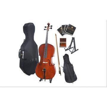 Custom Cecilio CCO-500 Ebony Fitted Flamed Solid Wood Cello with Hard &amp; Soft Case, Stand, Bow, Rosin, Bridg
