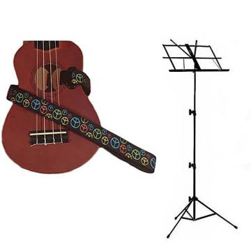 Custom Deluxe Ukulele Strap - Peace Sign Neon Strap w/Black Collapsible Music Stand