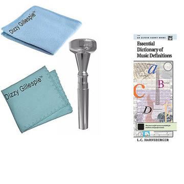 Custom Dizzy Gillespie Trumpet Mouthpiece w/Silver Polish Cloth &amp; Cleaning Cloth + Music Definitions Book