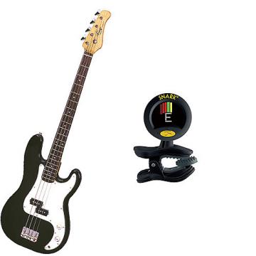 Custom Bass Pack-Black Kay Electric Bass Guitar Medium Scale w/Snark SN8 Tuner