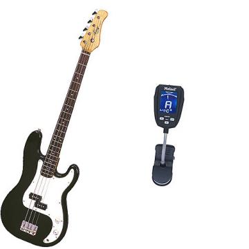 Custom Bass Pack-Black Kay Electric Bass Guitar Medium Scale w/Meisel Com90 Tuner
