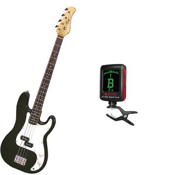 Custom Bass Pack-Black Kay Electric Bass Guitar Medium Scale w/Meisel COM-80 Tuner