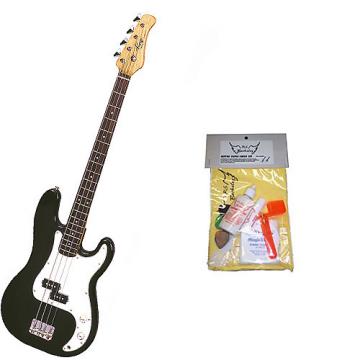 Custom Bass Pack - Black Kay Electric Bass Guitar Medium Scale w/Guitar Care Kit