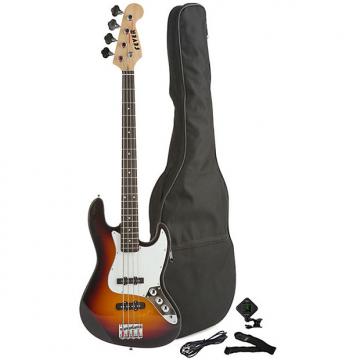 Custom Fever 4-String Electric Jazz Bass Style with Gig Bag, Clip on Tuner, Cable and Strap, Color Sunburst