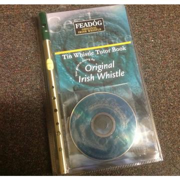 Custom Feadog Brass Irish Tin Whistle in D w/ Book &amp; CD