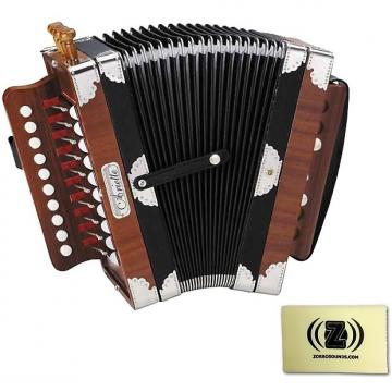 Custom Hohner Cajun Style Ariette Accordion (Natural Brown) Bundle with Custom Zorro Sounds Cleaning Cloth
