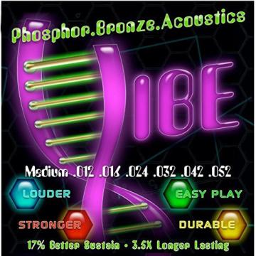 Vibe Strings Acoustic Guitar Strings, Phosphor Bronze/Steel Medium Gauge 12-52, Vacuum Sealed - Comfortable Play, Lasting Sustain with Bright Clear Tone