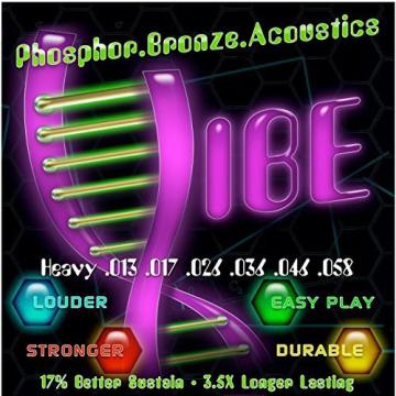 Vibe Strings Acoustic Guitar Strings, Phosphor Bronze/Steel, Heavy Gauge 13-58, Vacuum Sealed - Comfortable Play, Lasting Sustain with Bright Clear Tone