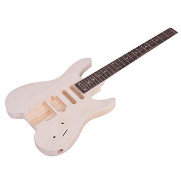 ammoon Unfinished DIY Electric Guitar Kit Basswood Body Rosewood Fingerboard Maple Neck Special Design Without Headstock