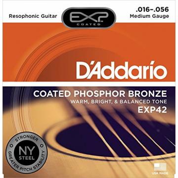 D'Addario EXP42 with NY Steel Coated Resophonic Guitar Strings, Coated, 16-56