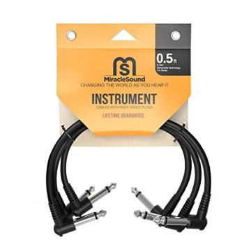 Miracle Sound Guitar Patch Cable for Pedalboard Effects with Right Angle Plug 0.5 Feet 3-pack Ideal Electric Guitar and Bass Livewire Cable