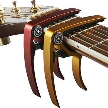 Guitar Capo (2 Pack) for Guitars, Ukulele, Banjo, Mandolin, Bass - Made of Ultra Lightweight Aluminum Metal (1.2 oz!) for 6 &amp; 12 String Instruments - Nordic Essentials, (Red + Gold)