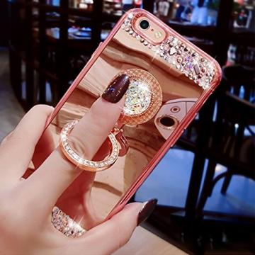 Cover iPhone 7, iPhone 7 Case Cover, Bonice Diamond Glitter Luxury Crystal Rhinestone Soft Rubber Bumper Bling Mirror Makeup Case with Ring Stand Holder for iPhone 7 4.7 inch - Rose Gold