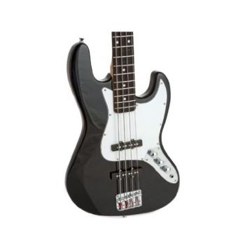 Fever 4-String Electric Jazz Bass Style with Gig Bag, Clip on Tuner, Cable and Strap, Color Black, JB43-BK