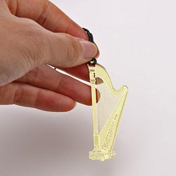 Whitelotous 4 PCs Metal Bookmark Gold Plated Musical Instrument Guitar, Violin, Harp and Piano Book Paper with String