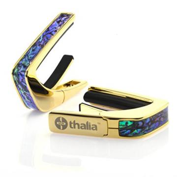 Thalia Capos 200 Series Professional Guitar Capo w/ 14 Interchangeable Fret Pads &ndash; For Acoustic, Classical, &amp; Electric Guitars - 24k Gold Plated Finish with Blue Abalone Inlay