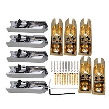 Yibuy 60x15.52mm Chrome &amp; Golden Individual Bridge Tailpiece for 5 String Bass Set of 10