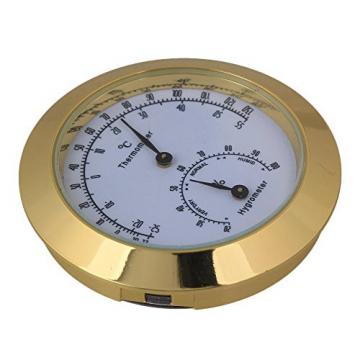 Yibuy Golden Round Alloy Violin Thermometer and Hygrometer for Guitar Violin Case