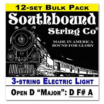 12-pack Electric &quot;Light&quot; 3-String Cigar Box Guitar Strings - Open D Tuning - D F# A