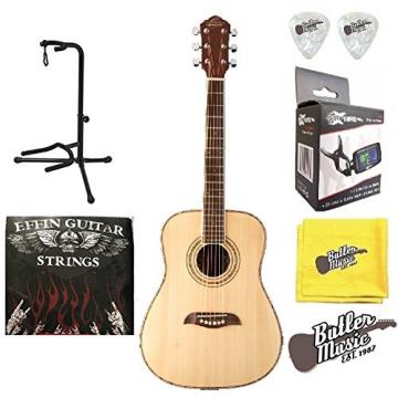 Oscar Schmidt OGHSLH Lefty Natural 1/2 size Acoustic Guitar w/Effin Strings and More