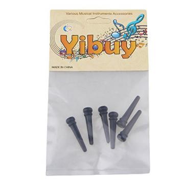 Yibuy Black Acoustic Guitar Ebony Bridge Pins With Abalone Dot and Brass Circle Set of 6