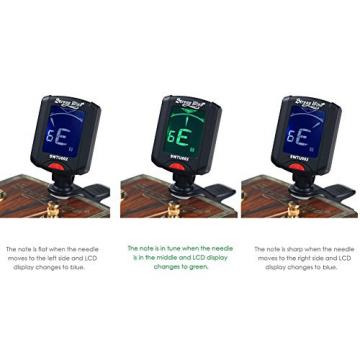 Clip On Tuner for All Instrument, Strong Wind Chromatic Rotating Digital Clip-on Tuner for Guitar, Ukulele, Bass, Violin with Large Clear Colorful LCD Display (Free Gift Guitar Capo and Pick)