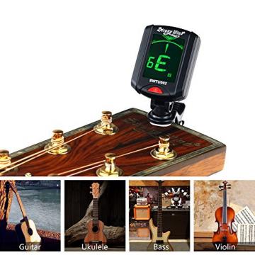 Clip On Tuner for All Instrument, Strong Wind Chromatic Rotating Digital Clip-on Tuner for Guitar, Ukulele, Bass, Violin with Large Clear Colorful LCD Display (Free Gift Guitar Capo and Pick)