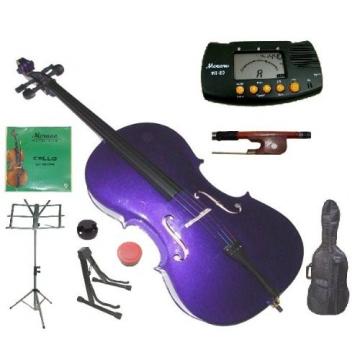Merano 3/4 Size Purple Student Cello with Bag and Bow+2 Sets of Strings+Cello Stand+Black Music Stand+Metro Tuner+Rosin+Rubber Round Mute