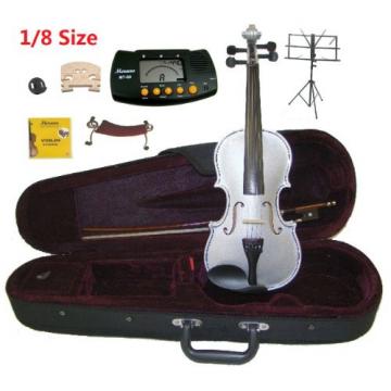 Merano 1/8 Size Silver Violin with Case and Bow+Extra Set of Strings, Extra Bridge, Shoulder Rest, Rosin, Metro Tuner,Black Music Stand, Mute