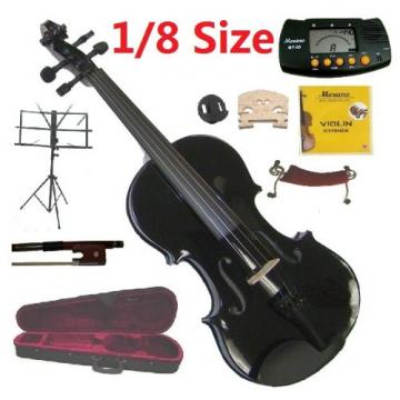 Merano 1/8 Size Black Violin with Case and Bow+Extra Set of String, Extra Bridge, Shoulder Rest, Rosin, Metro Tuner, Music Stand, Mute