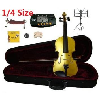 Merano 1/4 Size Gold Violin with Case and Bow+Extra Set of String, Extra Bridge, Shoulder Rest, Rosin, Metro Tuner, Music Stand, Mute