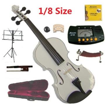 Merano 1/8 Size White Violin with Case and Bow+Extra Set of Strings, Extra Bridge, Shoulder Rest, Rosin, Metro Tuner, Black Music Stand, Mute