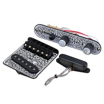 BQLZR Black &amp; White Pre-wired Control Plate 3 Way Switch Knobs &amp; Tremolo Bridge &amp; Pickup Set for Electric Guitar Replacement