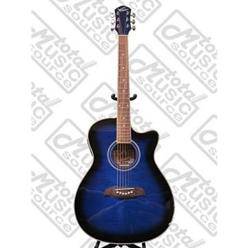 Oscar Schmidt Auditorium Cutaway Trans Blue Acoustic/Electric Guitar, Case Bundle OACEFTBL