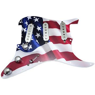 HDCustom Guitar Supply Loaded Pickguard for Stratocaster with DiMarzio True Velvet Pickups, Mojo Blend Pot, American Flag Graphic/Chrome