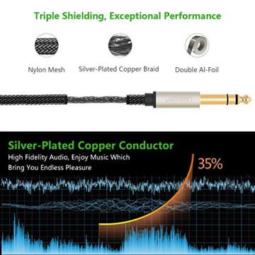 UGREEN Gold Plated Premium 6.35mm Mono Jack 1/4&quot; TS Cable Unbalanced Guitar Patch Cords/Instrument Cable Male to Male with Zinc Alloy Housing and Nylon braid 1m 3ft