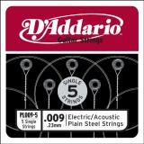 D'Addario PL009-5 Plain Steel Guitar Single String, .009, 5-pack