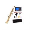 Custom Mendini by Cecilio MSS-L+92D Gold Lacquer Straight B Flat Soprano Saxophone with Tuner, Case, Mouthp
