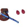 Custom Deluxe Ukulele Strap - Hawaiian Flower Blue w/Bonus Pair of Rhythm Egg Shakers - Red