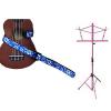 Custom Deluxe Ukulele Strap - Hawaiian Flower Blue w/Pink Collapsible Music Stand