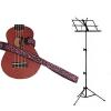 Custom Deluxe Ukulele Strap - Pink Leopard Strap w/Black Collapsible Music Stand