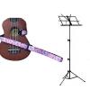 Custom Deluxe Ukulele Strap - Hawaiian Flower Pink w/Black Collapsible Music Stand