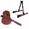 Custom Deluxe Ukulele Strap - Pink Leopard Strap w/Meisel GS76 Stand Metallic Red #1 small image