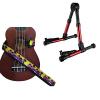 Custom Deluxe Ukulele Strap - Palm Trees Strap w/Meisel GS76 Stand Metallic Red