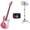 Custom Bass Pack-Pink Kay Electric Bass Guitar Medium Scale w/ SN1 Tuner &amp; Black Stand