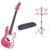 Custom Bass Pack-Pink Kay Electric Bass Guitar Medium Scale w/Harmonica &amp; Pink Stand