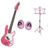 Custom Bass Pack-Pink Kay Electric Bass Guitar Medium Scale w/Pink Shakers &amp; Pink Stand #1 small image