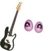 Custom Bass Pack-Black Kay Electric Bass Guitar Medium Scale w/Black Egg Shakers
