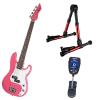 Custom Bass Pack-Pink Kay Bass Guitar Medium Scale w/Meisel COM-90 Tuner &amp; Red Stand