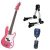 Custom Bass Pack-Pink Kay Bass Guitar Medium Scale w/Meisel COM-90 Tuner &amp; Silver Stand
